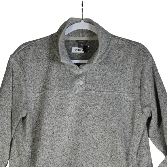 Eddie Bauer Cardigan Sweater Jacket Women Large Fleece Lined 1/4 Snap Pockets - Picture 2 of 11